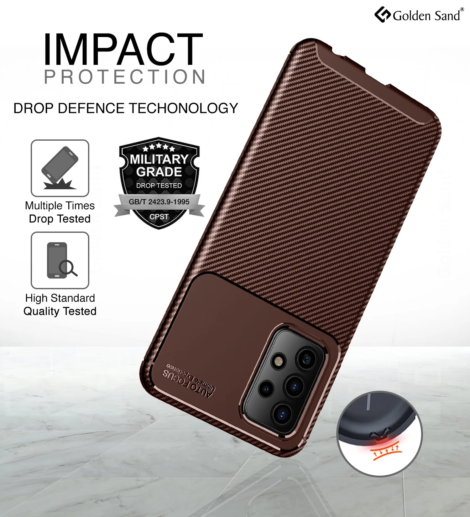 Aramid Fibre Series Shockproof Armor Back Cover for Samsung Galaxy A72, 6.7 inch, Brown