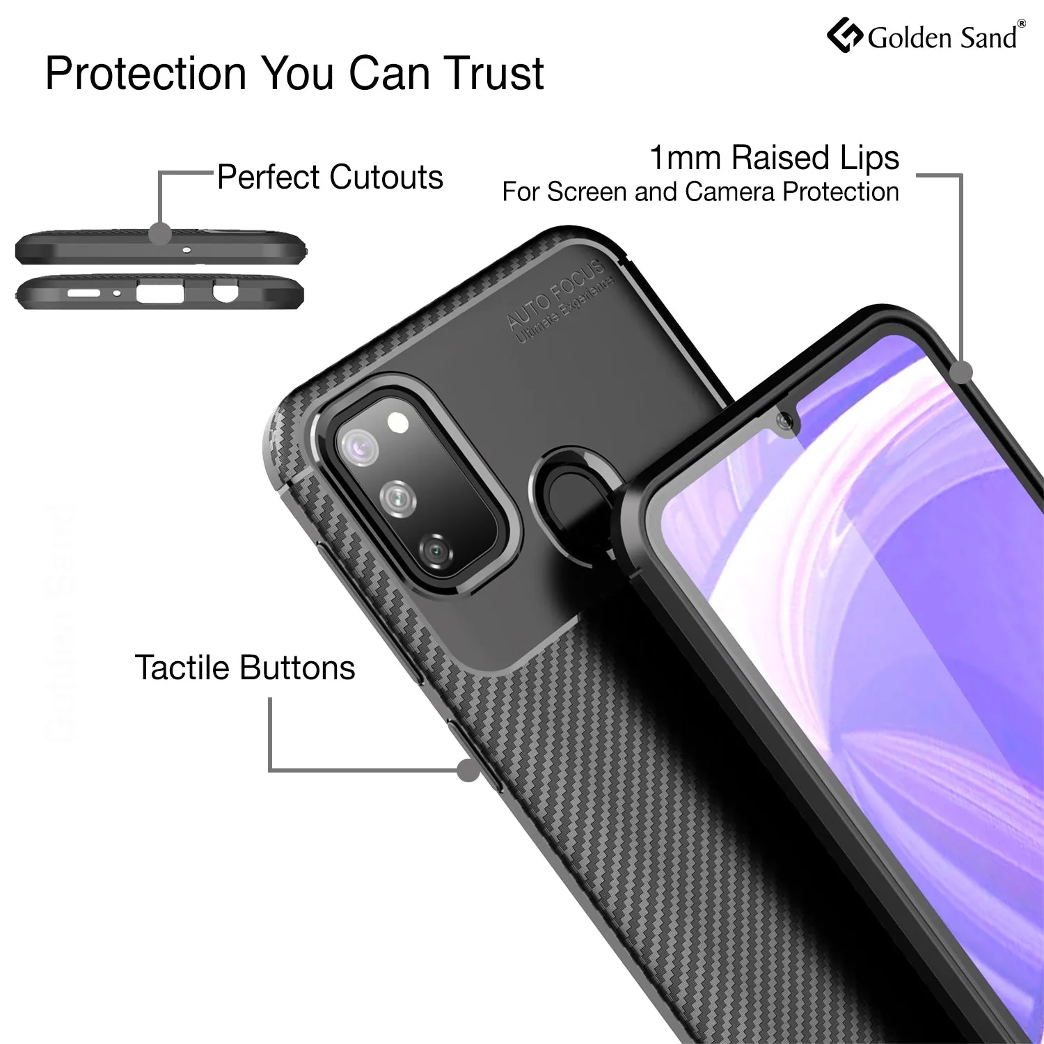 Aramid Fibre Series Shockproof Armor Back Cover for Samsung Galaxy M21 2021 Edition, Samsung Galaxy M21, M30s 6.4 inch, Black