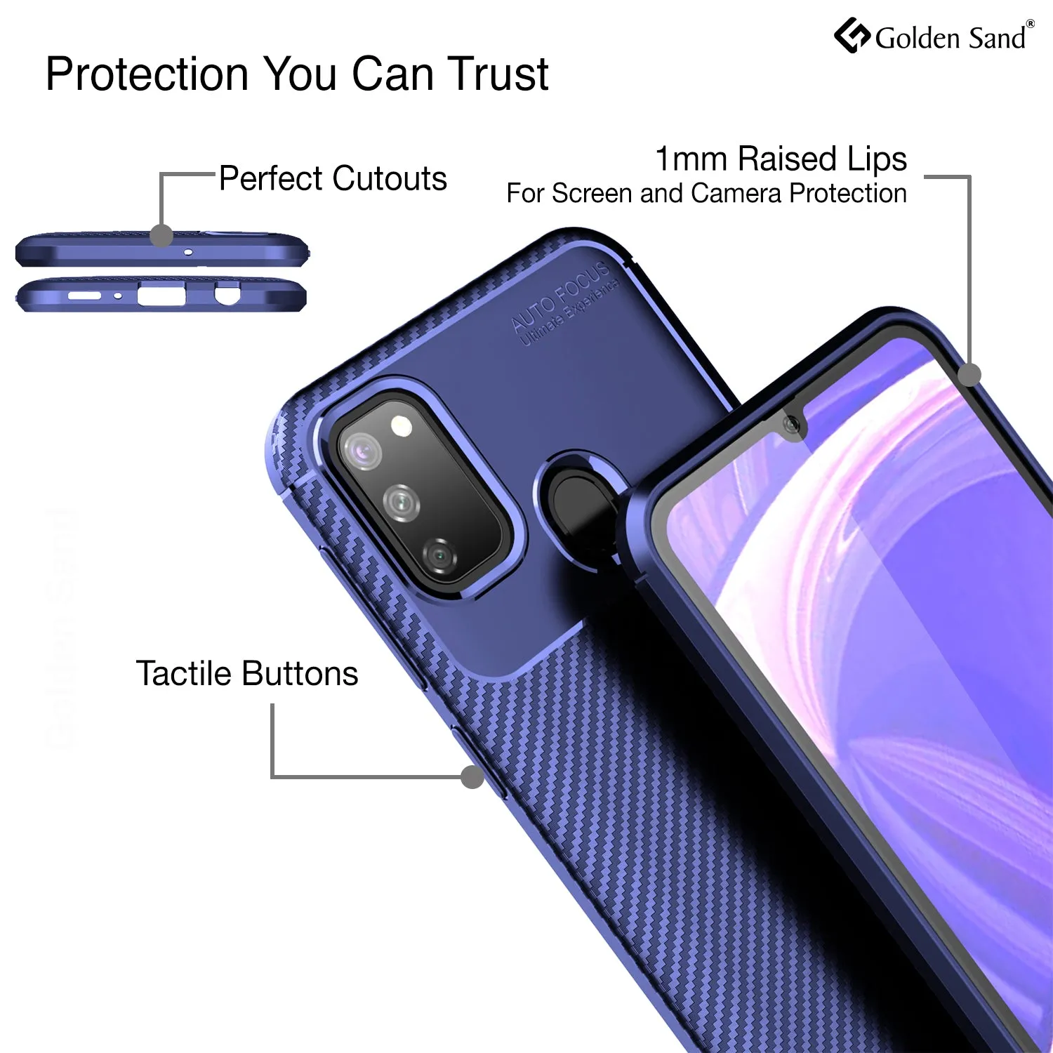 Aramid Fibre Series Shockproof Armor Back Cover for Samsung Galaxy M21 2021 Edition, Samsung Galaxy M21, M30s 6.4 inch, Blue