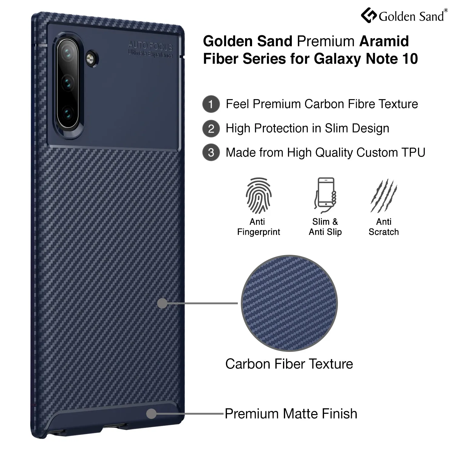 Aramid Fibre Series Shockproof Armor Back Cover for Samsung Galaxy Note 10 6.7 inch, Blue
