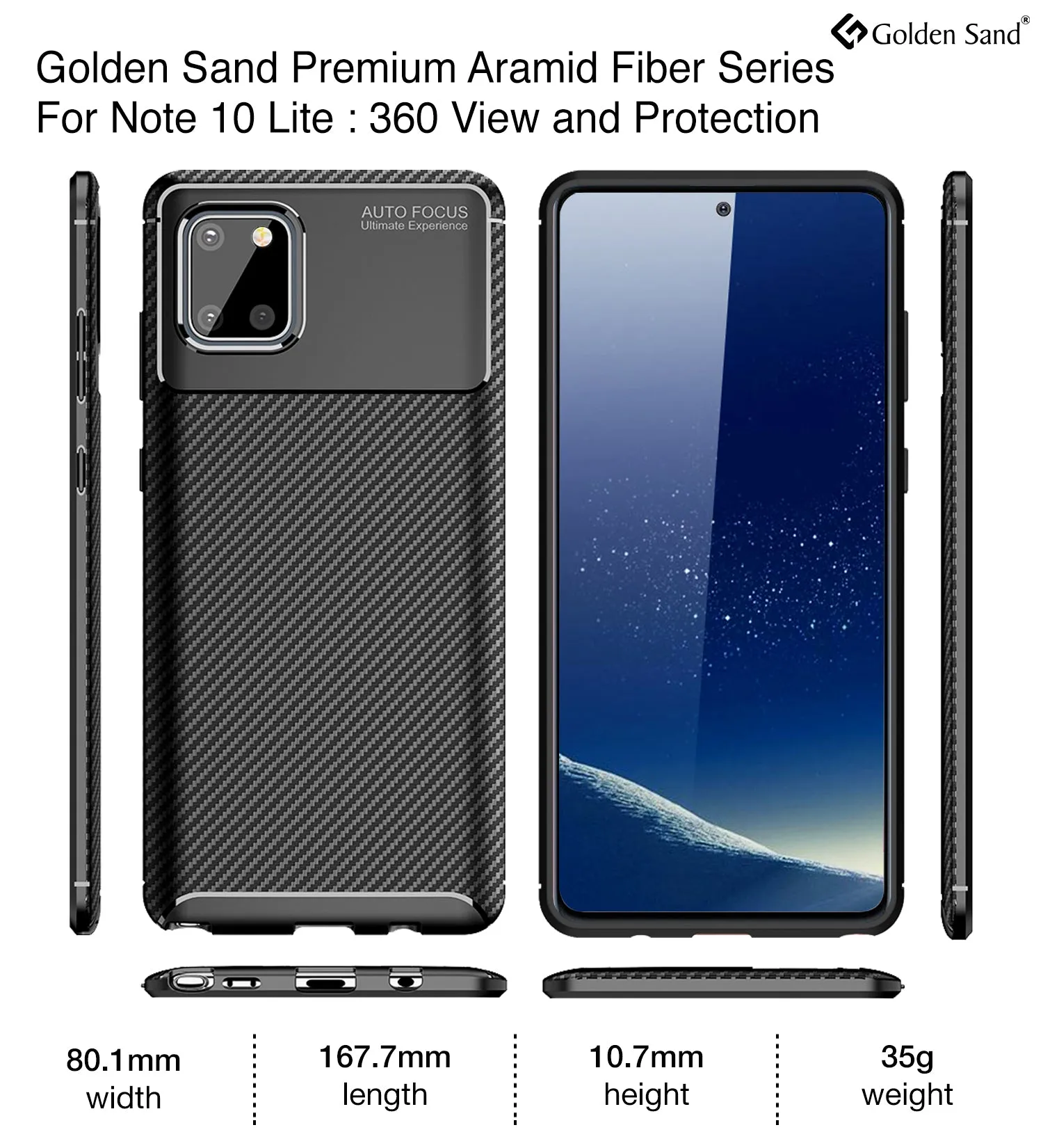 Aramid Fibre Series Shockproof Armor Back Cover for Samsung Galaxy Note 10 Lite 6.7 inch, Black