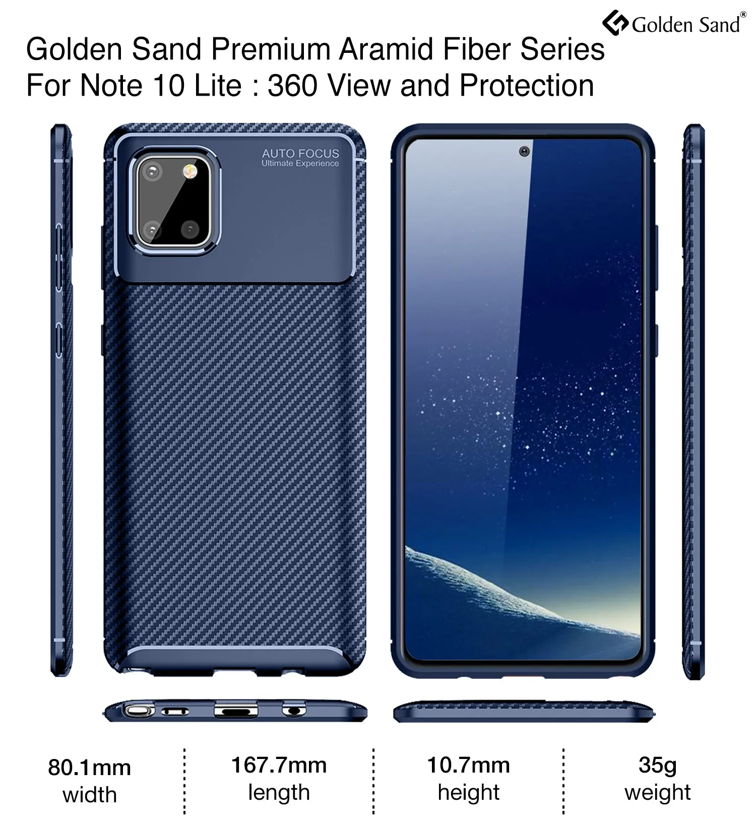 Aramid Fibre Series Shockproof Armor Back Cover for Samsung Galaxy Note 10 Lite 6.7 inch, Blue