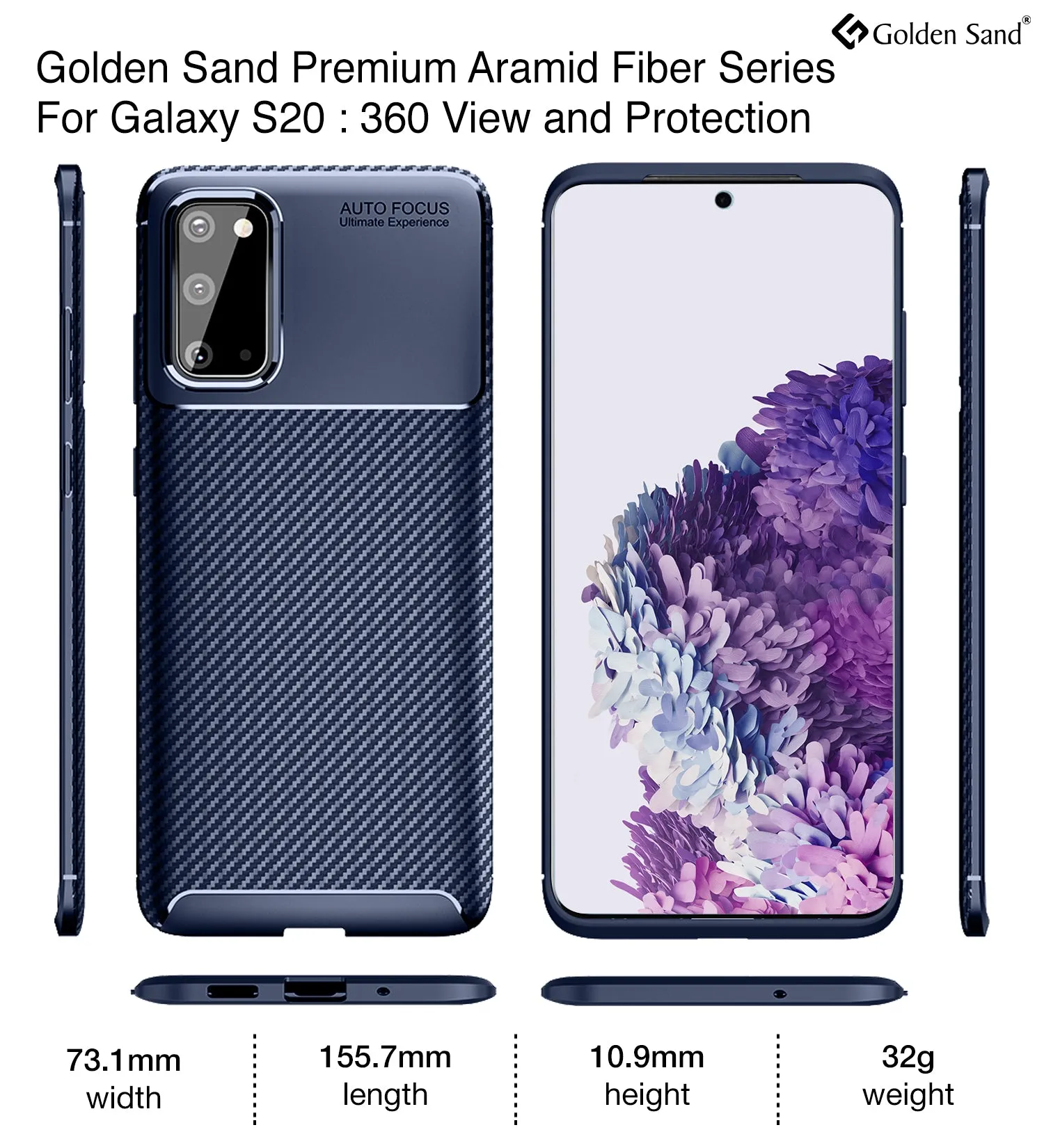 Aramid Fibre Series Shockproof Armor Back Cover for Samsung Galaxy S20 6.2 inch, Blue