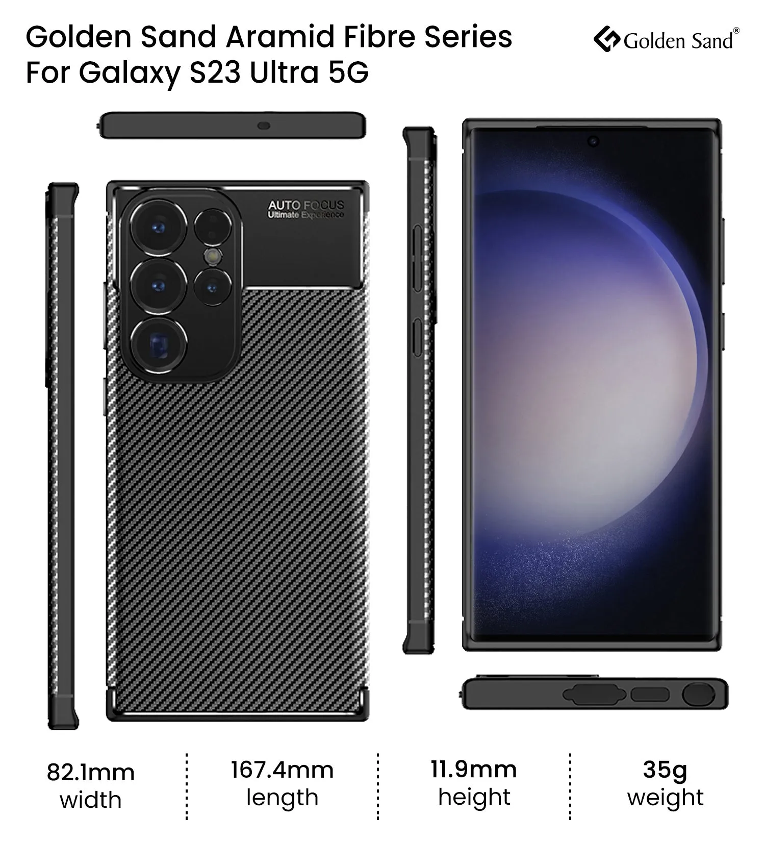 Aramid Fibre Series Shockproof Armor Back Cover for Samsung Galaxy S23 Ultra 5G, 6.8 inch, Black