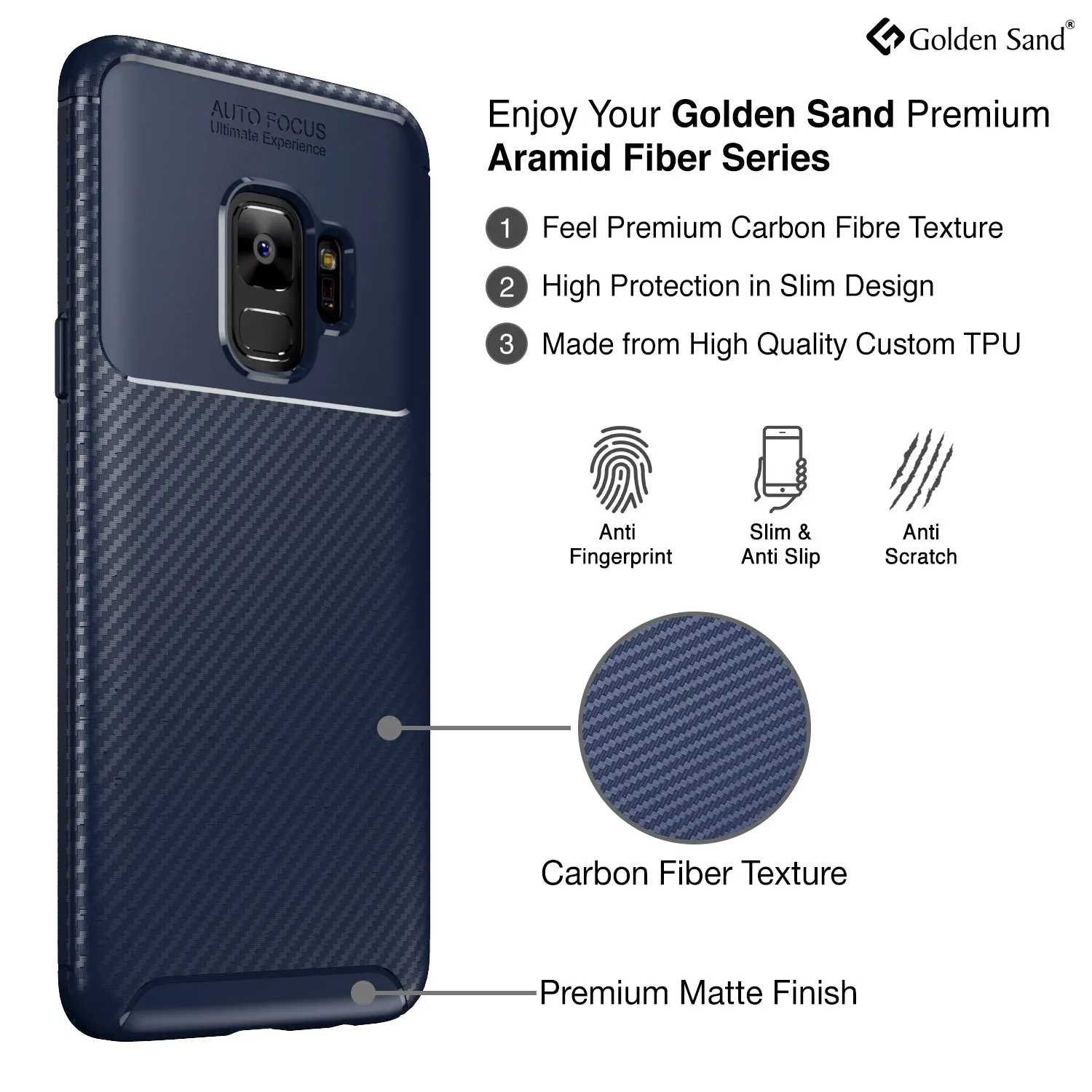 Aramid Fibre Series Shockproof Armor Back Cover for Samsung Galaxy S9 5.8 inch, Blue
