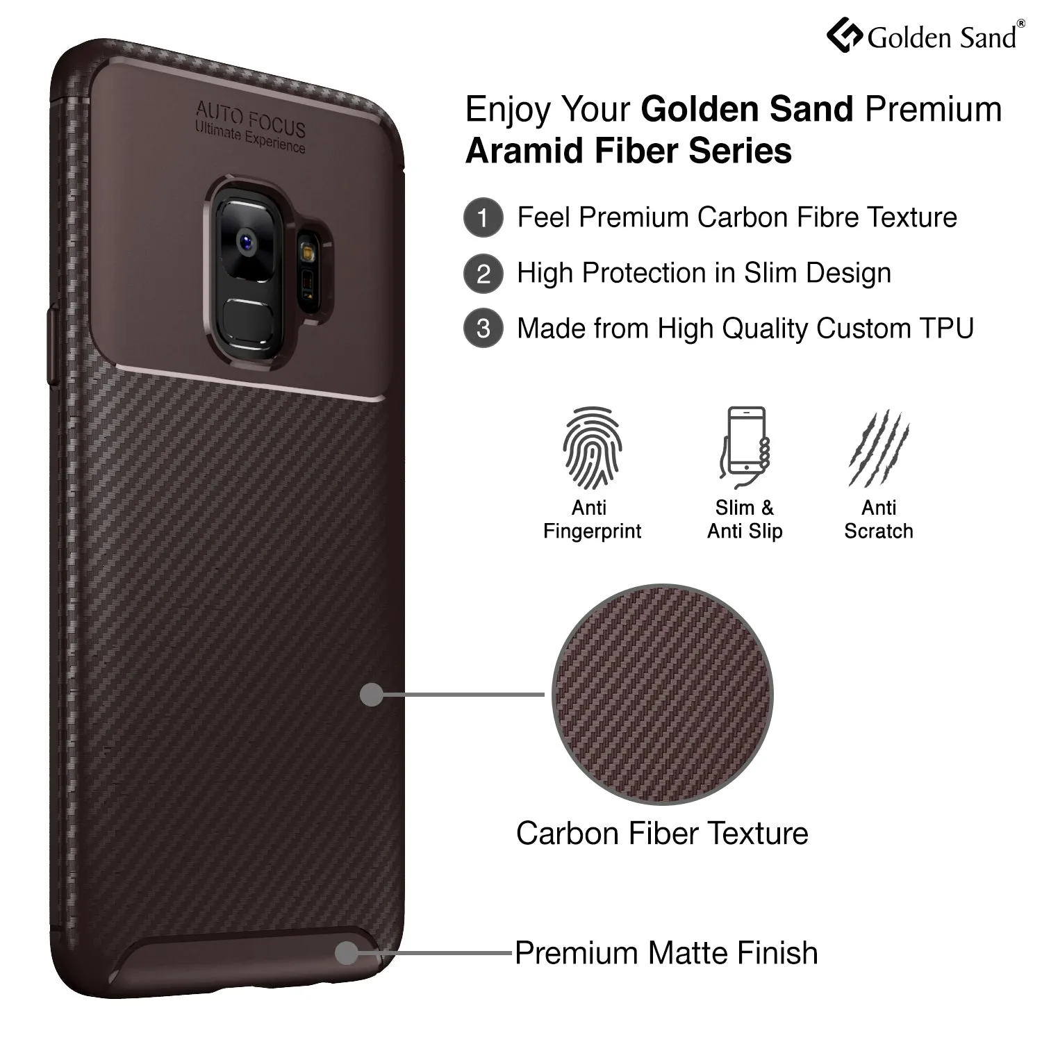 Aramid Fibre Series Shockproof Armor Back Cover for Samsung Galaxy S9 5.8 inch, Brown