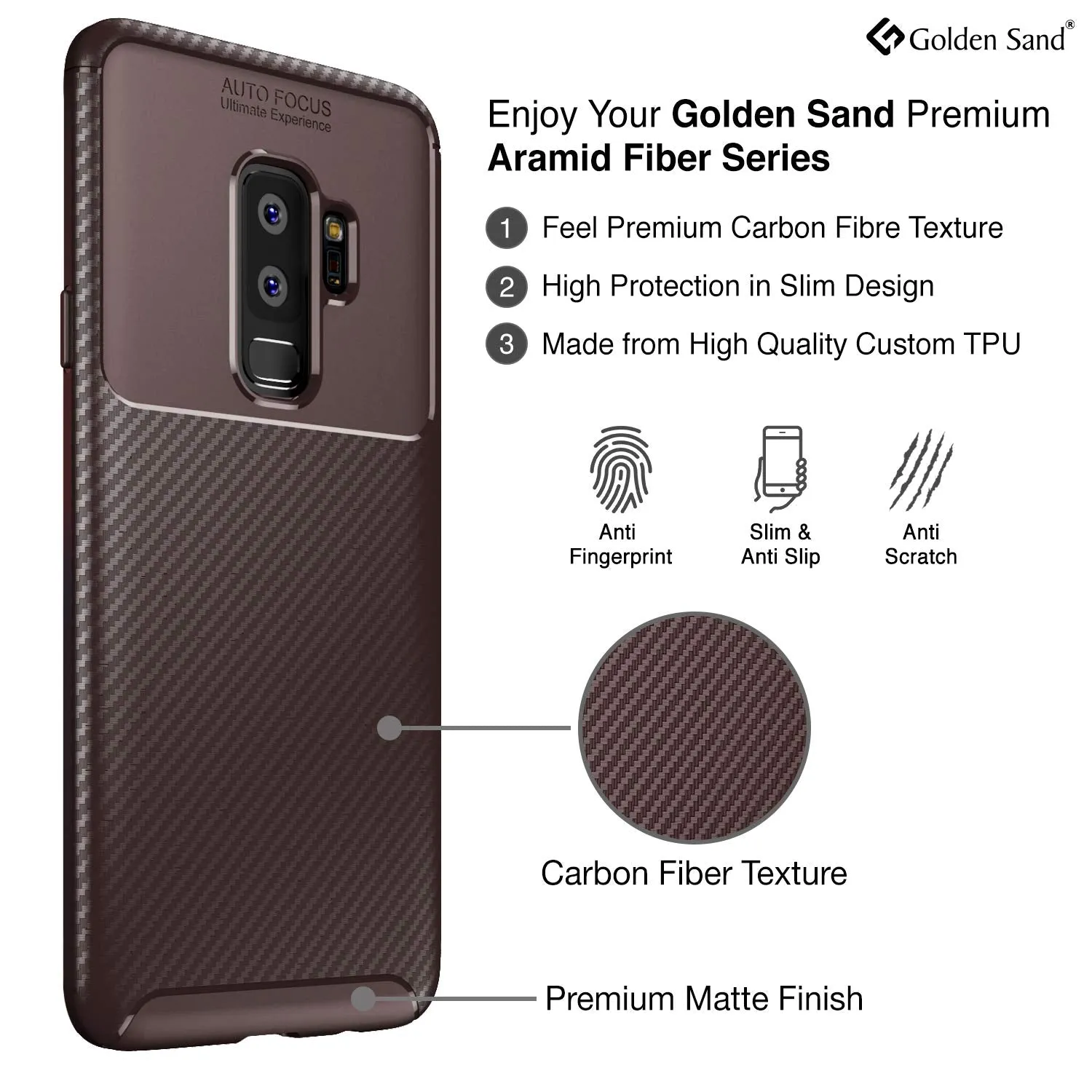 Aramid Fibre Series Shockproof Armor Back Cover for Samsung Galaxy S9 Plus, 6.2 inch, Brown