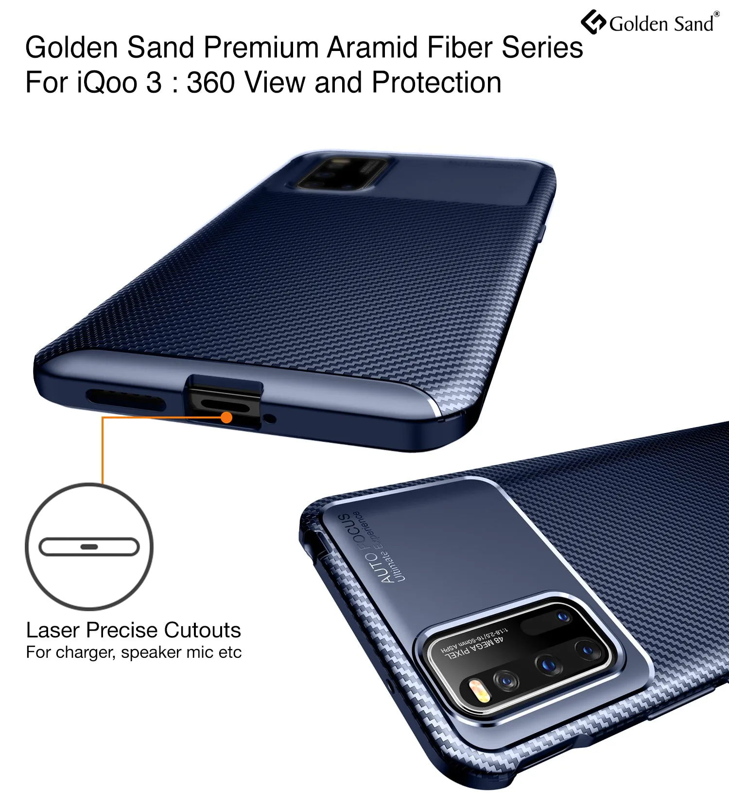 Aramid Fibre Series Shockproof Armor Back Cover for Vivo iQOO 3 6.44 inch, Blue