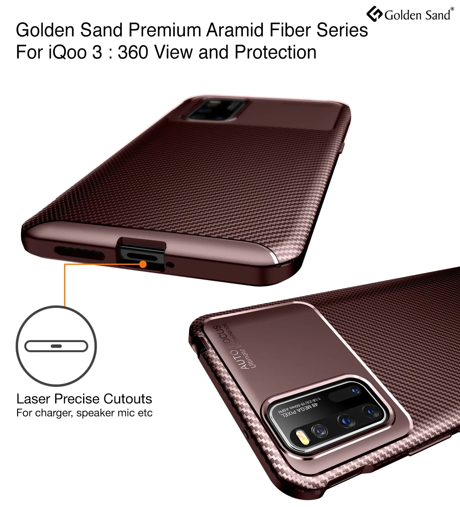 Aramid Fibre Series Shockproof Armor Back Cover for Vivo iQOO 3 6.44 inch, Brown
