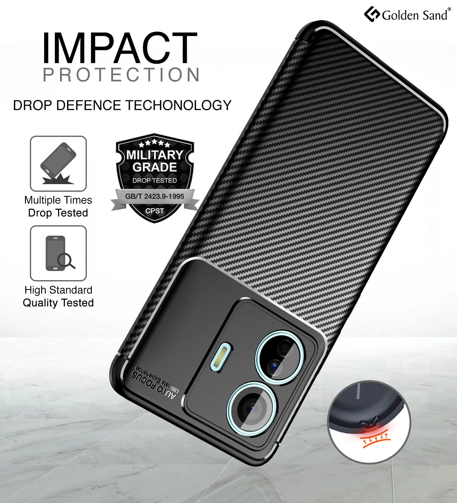 Aramid Fibre Series Shockproof Armor Back Cover for Vivo T1 Pro 5G, iQOO Z6 Pro 5G, 6.44 inch, Black