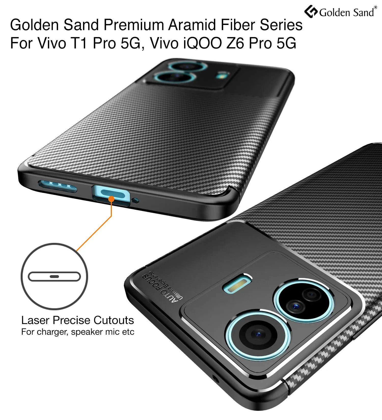 Aramid Fibre Series Shockproof Armor Back Cover for Vivo T1 Pro 5G, iQOO Z6 Pro 5G, 6.44 inch, Black