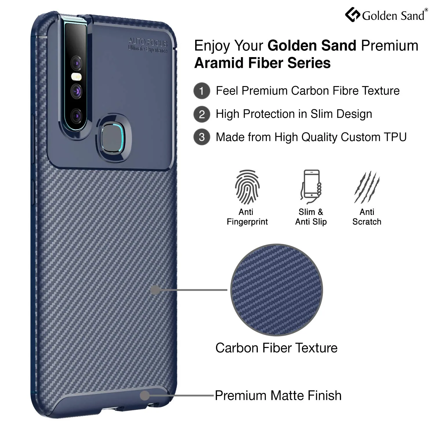 Aramid Fibre Series Shockproof Armor Back Cover for Vivo V15 4G, 6.53 inch, Blue
