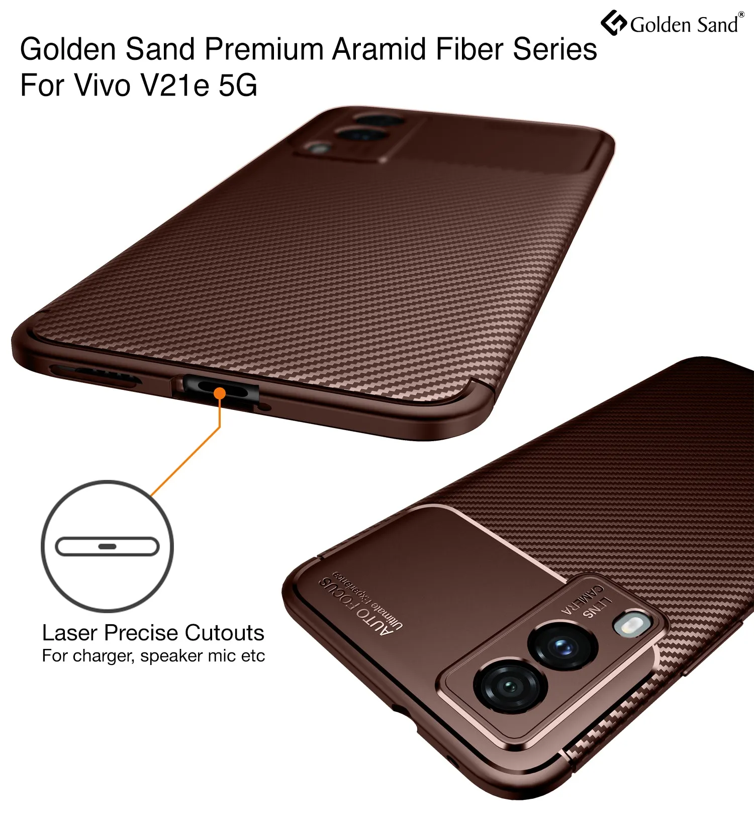 Aramid Fibre Series Shockproof Armor Back Cover for Vivo V21e 5G, 6.44 inch, Brown