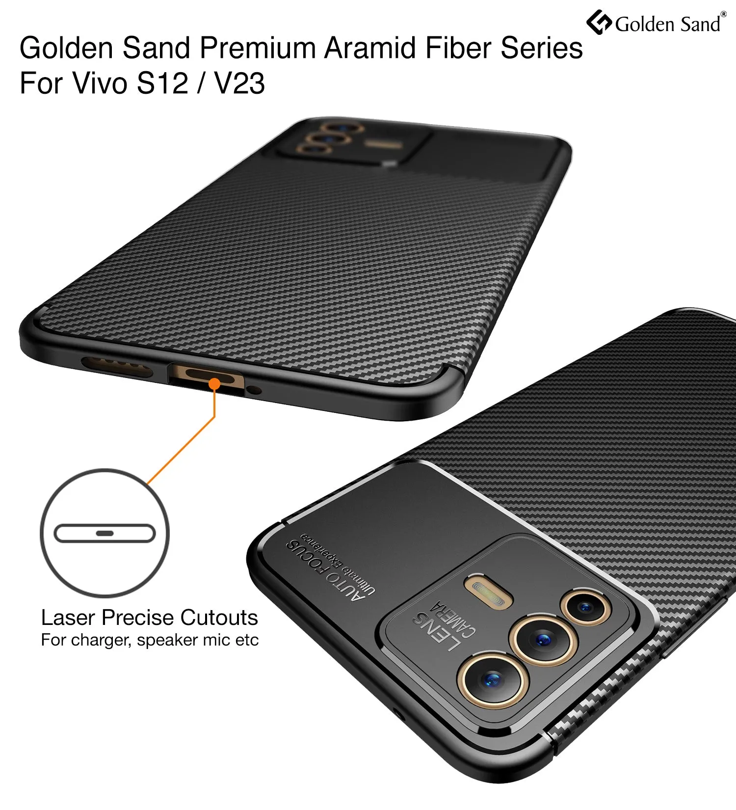 Aramid Fibre Series Shockproof Armor Back Cover for Vivo V23 5G, 6.44 inch, Black