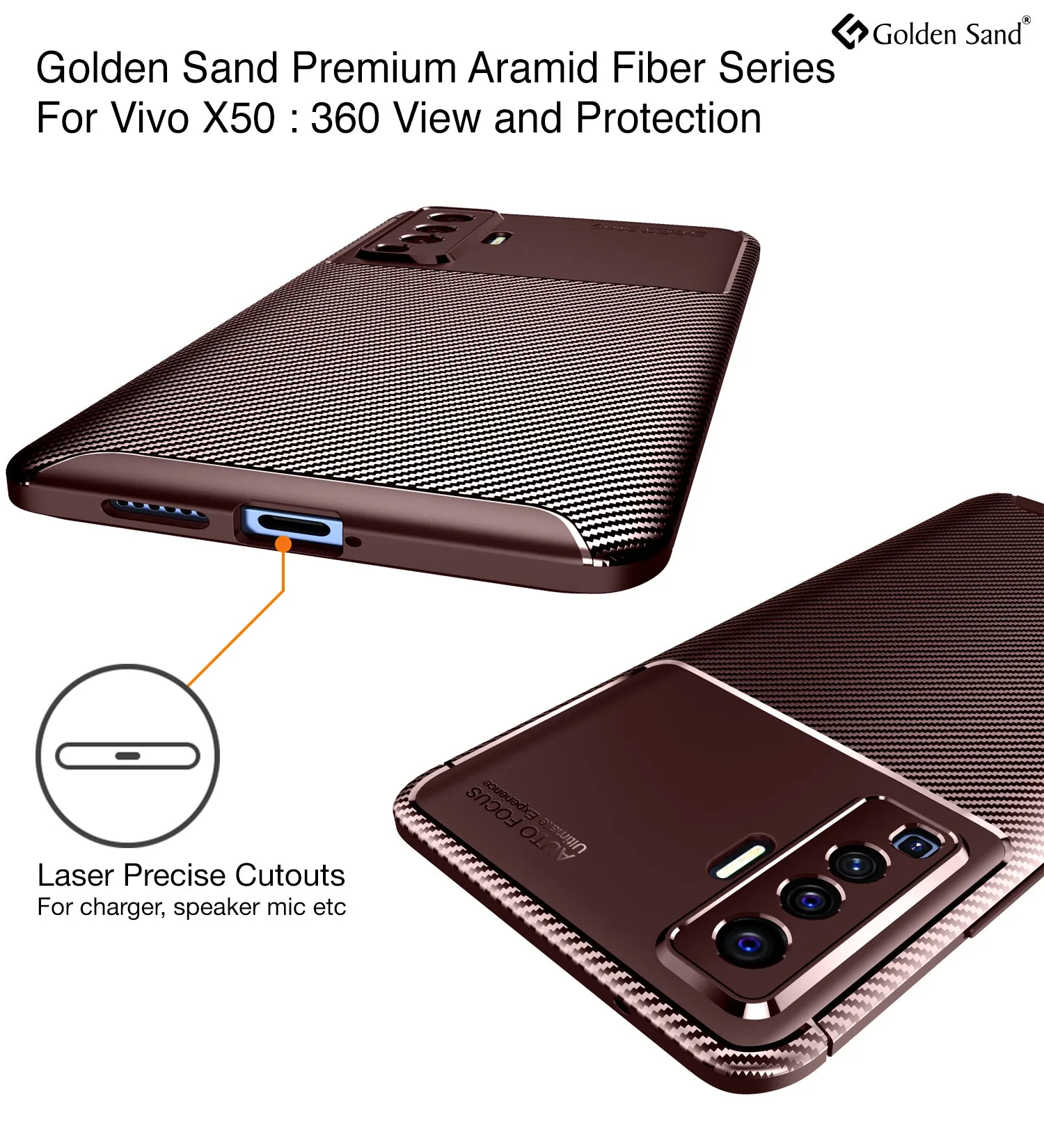 Aramid Fibre Series Shockproof Armor Back Cover for Vivo X50, 6.56 inch, Brown