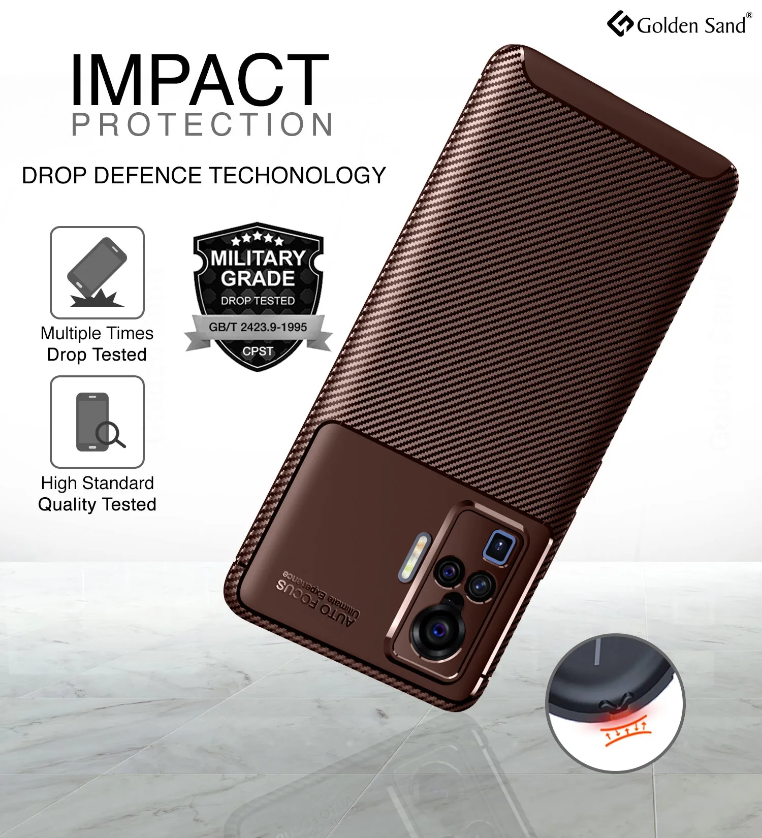 Aramid Fibre Series Shockproof Armor Back Cover for Vivo X50 Pro, 6.56 inch, Brown