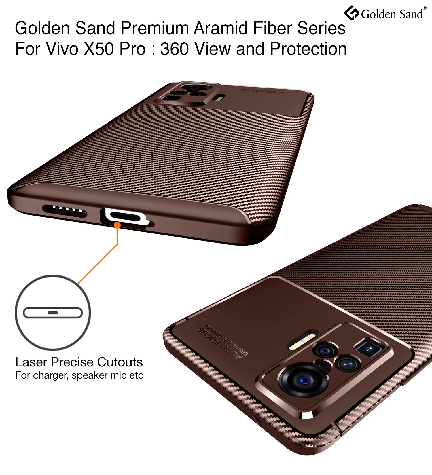 Aramid Fibre Series Shockproof Armor Back Cover for Vivo X50 Pro, 6.56 inch, Brown