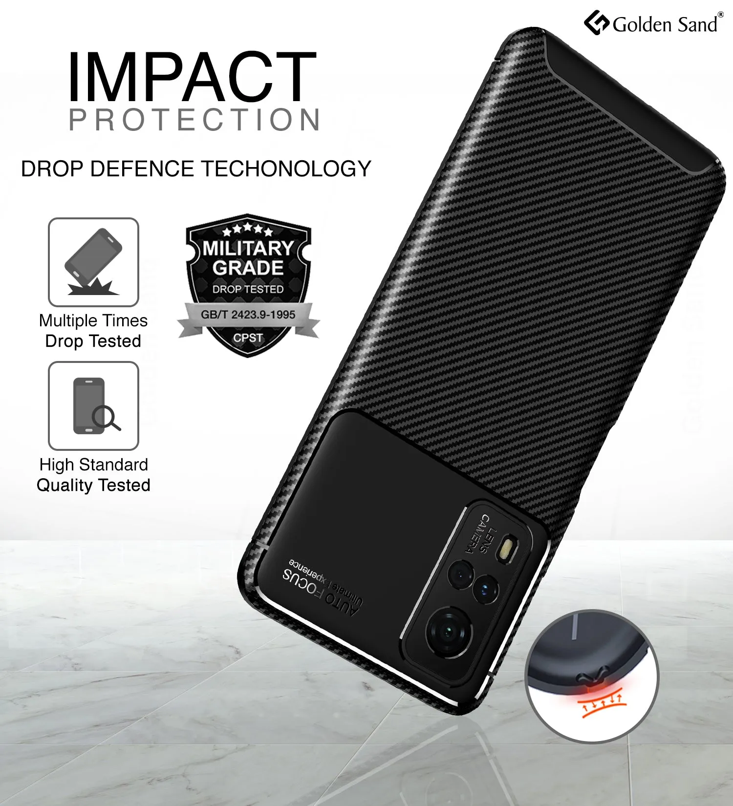 Aramid Fibre Series Shockproof Armor Back Cover for Vivo Y53s, Vivo Y51 2020, Vivo Y51a, Vivo Y31, 6.58 inch, Mirage Black