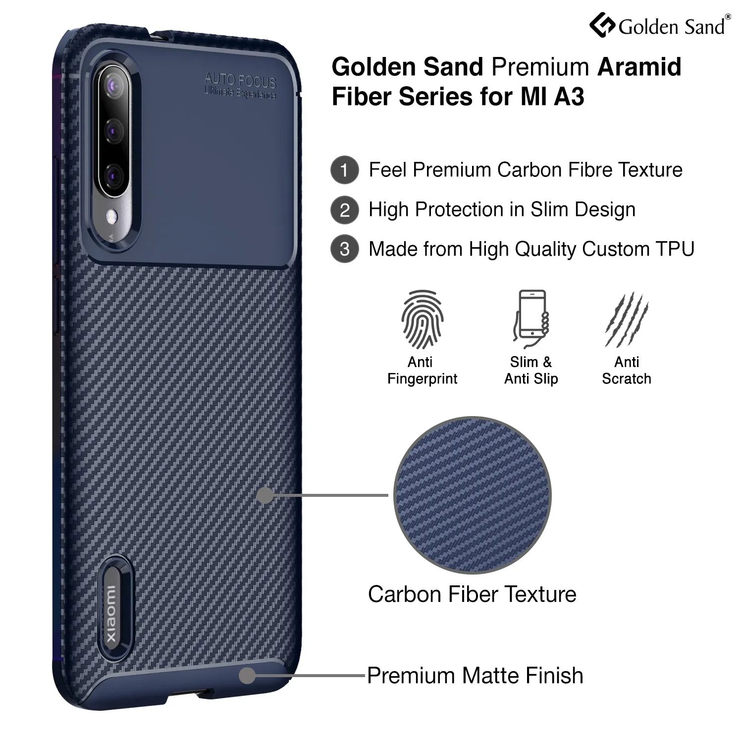 Aramid Fibre Series Shockproof Armor Back Cover for Xiaomi Mi A3 6.1 inch, Blue