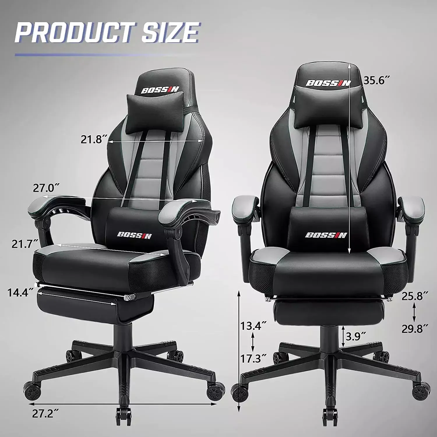 BOSSIN Big and Tall Heavy Duty PC Gaming Chair, Design for Big Guy BGC01