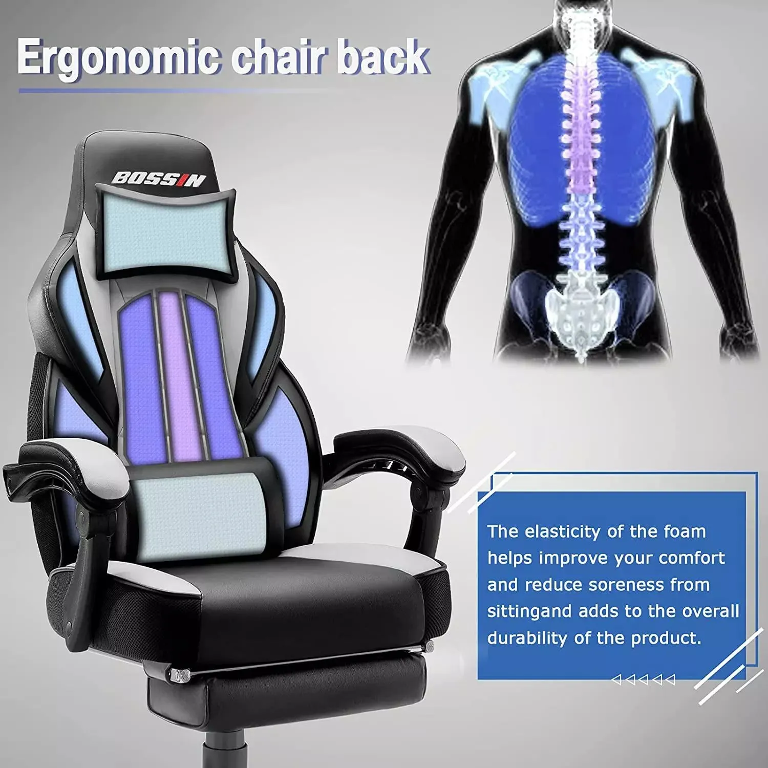 BOSSIN Big and Tall Heavy Duty PC Gaming Chair, Design for Big Guy BGC01
