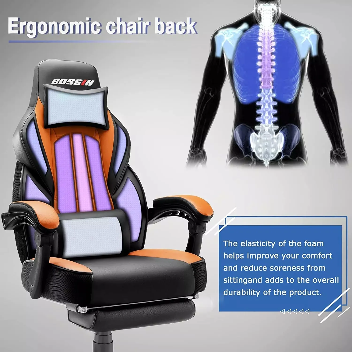 BOSSIN Big and Tall Heavy Duty PC Gaming Chair, Design for Big Guy BGC01