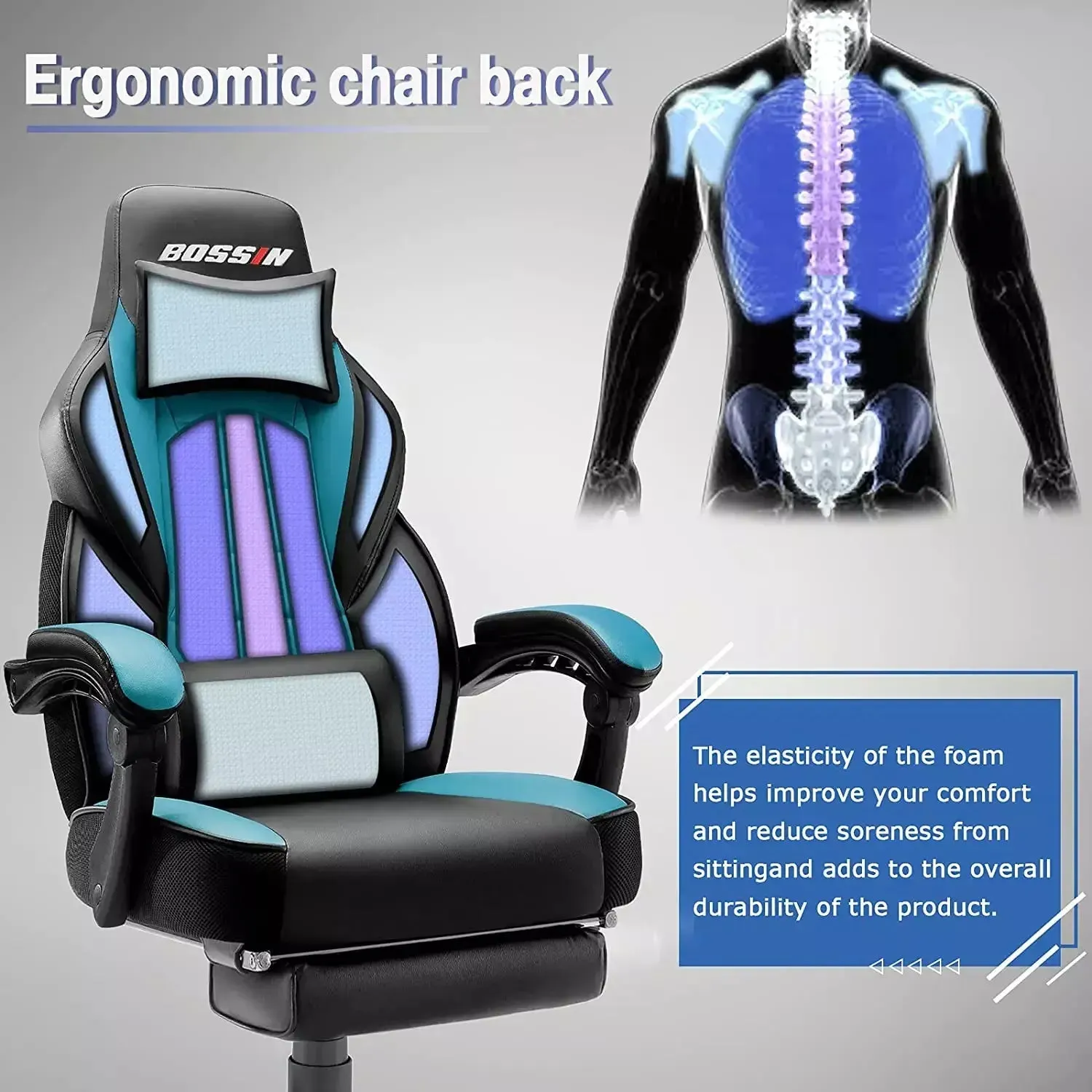 BOSSIN Big and Tall Heavy Duty PC Gaming Chair, Design for Big Guy BGC01