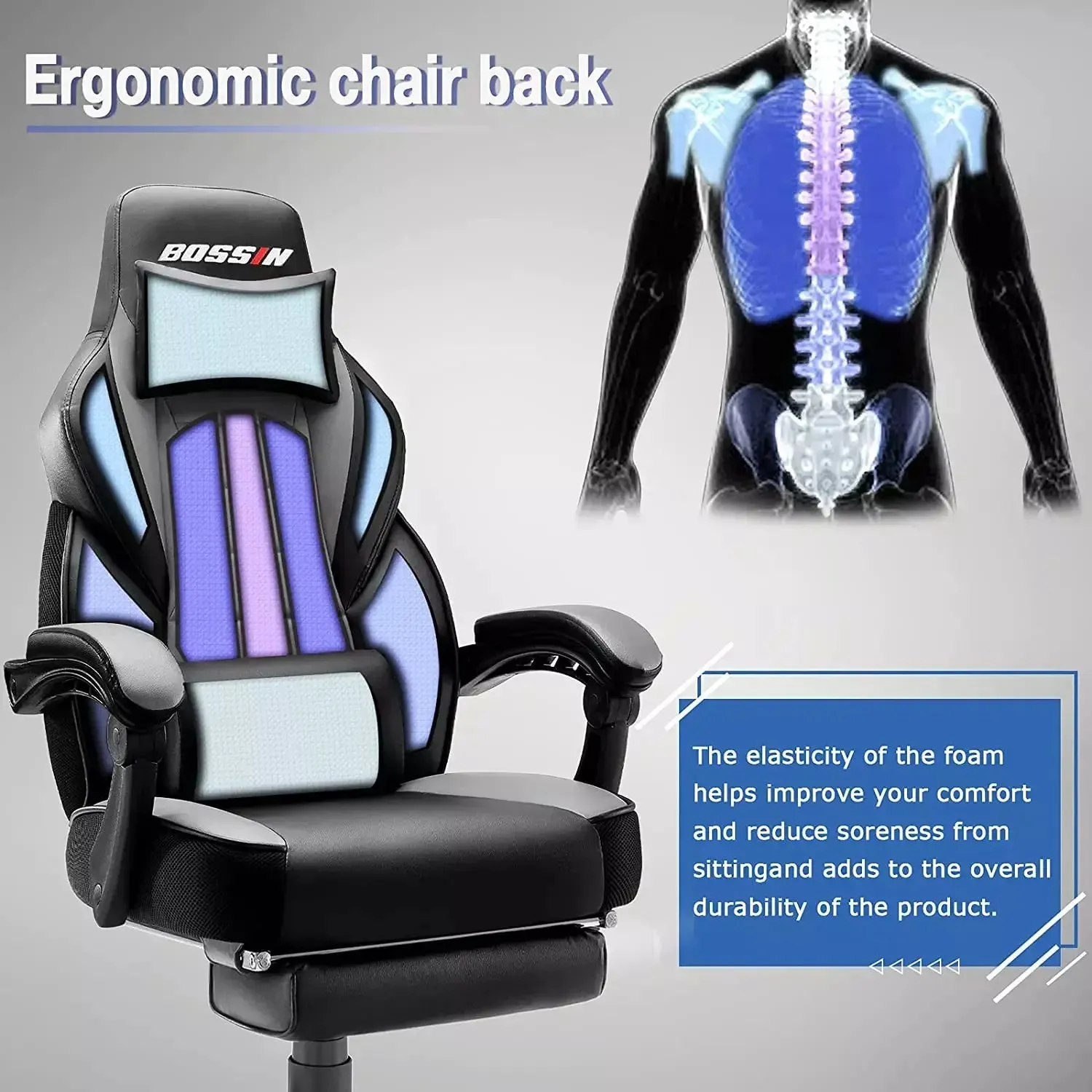 BOSSIN Big and Tall Heavy Duty PC Gaming Chair, Design for Big Guy BGC01