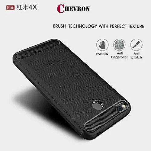 Chevron Xiaomi Redmi 4 [May 2017 Launch] Back Cover Case, Heavy Duty Shock Proof TPU Case for Mi Redmi 4 Mobile Premium Protection, Metallic Black by Chevron