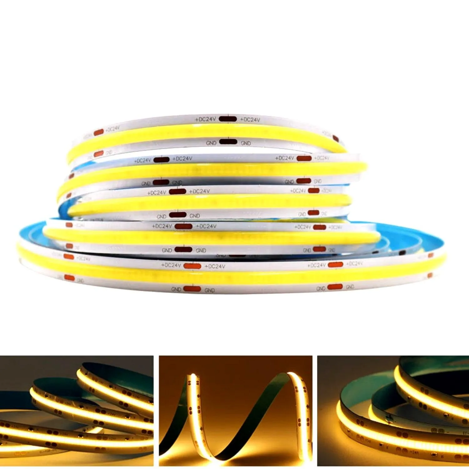 COB LED Strip Light Warm White 3000K 24V 352 LEDs/m IP20 Waterproof