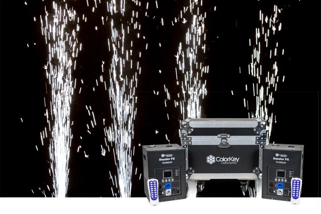 ColorKey CKU-7712 Dazzler FX MK2 600W Cold Spark Machine Bundle with Road Case 2-Pack (Black)