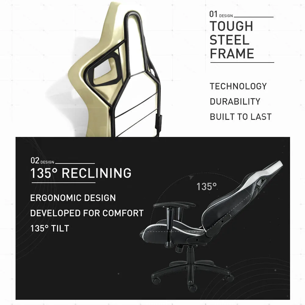 Ergonomic Gaming Chair, 135° Recline, Adjustable Armrests, PU Leather – OVERDRIVE