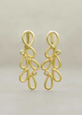 Falling Petals Diamond Clip and Charm Earrings Yellow Gold