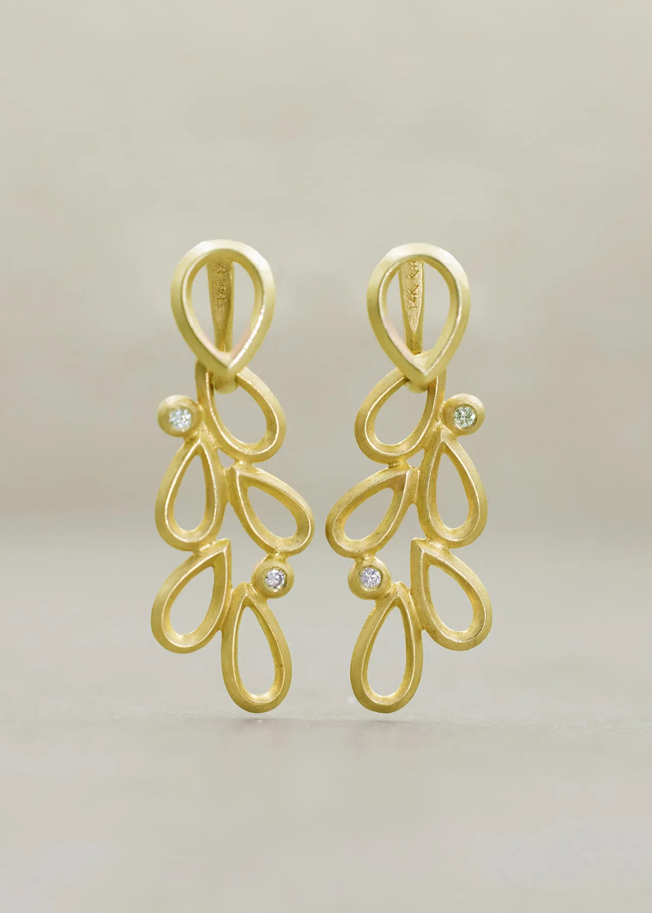Falling Petals Diamond Clip and Charm Earrings Yellow Gold