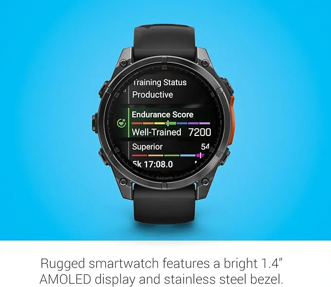 Garmin fēnix 8 Unisex Slate Gray with Black Band Amoled Long-Lasting Battery Life Dive-Rated Built-in LED Flashlight 47 Millimeters Premium Multisport GPS Smartwatch - 010-02904-00