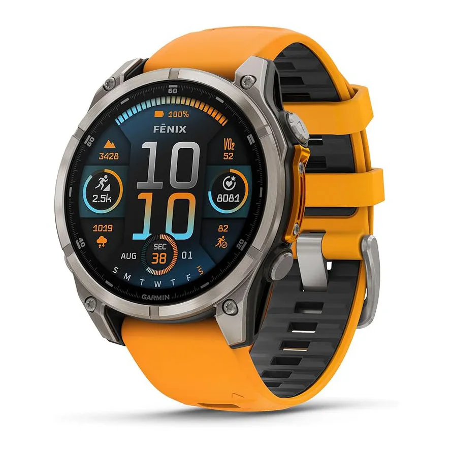 Garmin fēnix 8 Unisex Titanium with Spark Orange/Graphite Band Amoled Sapphire Long-Lasting Battery Life Dive-Rated Built-in LED Flashlight 47 Millimeters Premium Multisport GPS Smartwatch - 010-02904-10
