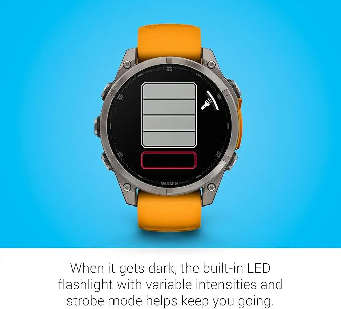 Garmin fēnix 8 Unisex Titanium with Spark Orange/Graphite Band Amoled Sapphire Long-Lasting Battery Life Dive-Rated Built-in LED Flashlight 47 Millimeters Premium Multisport GPS Smartwatch - 010-02904-10