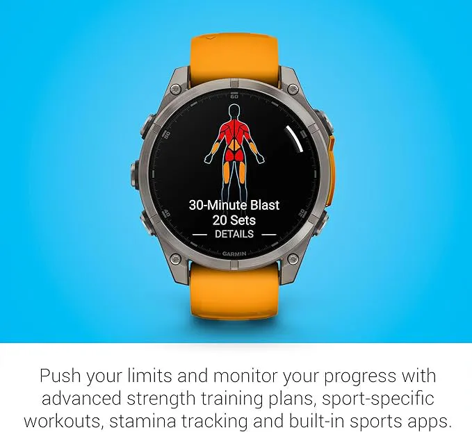 Garmin fēnix 8 Unisex Titanium with Spark Orange/Graphite Band Amoled Sapphire Long-Lasting Battery Life Dive-Rated Built-in LED Flashlight 47 Millimeters Premium Multisport GPS Smartwatch - 010-02904-10