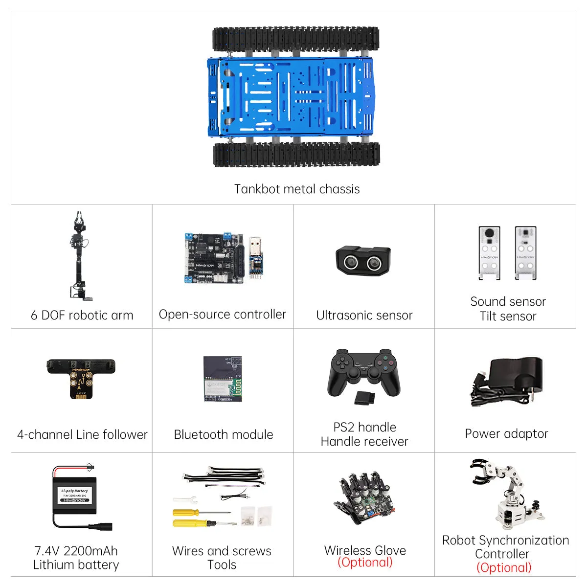Hiwonder Tankbot Track Robot Car Loaded with Robotic Arm for STM32 Programming