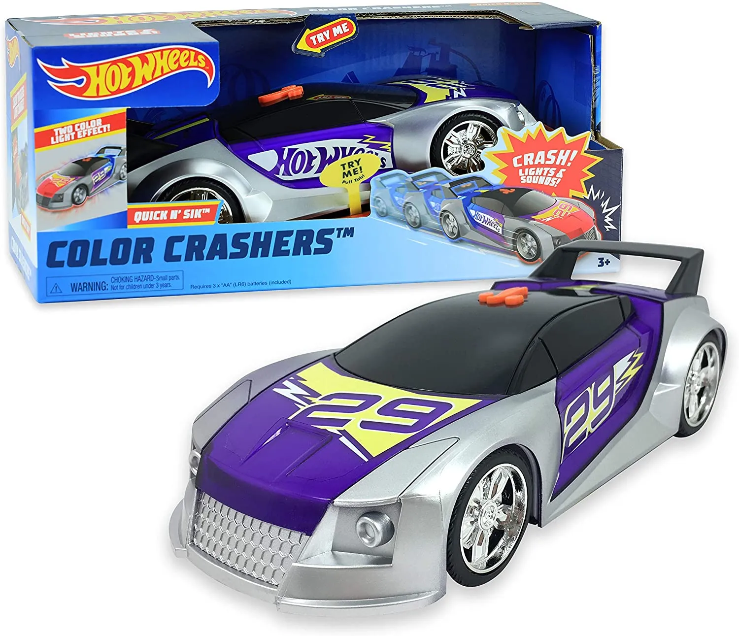 Hot Wheels Color Crashers Asst., Quick N’ Sik, Electric Driving Wheels Multi-color