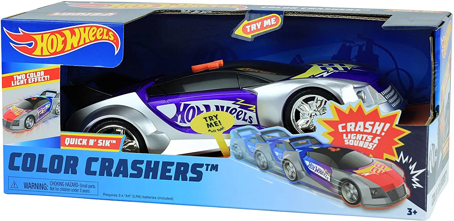 Hot Wheels Color Crashers Asst., Quick N’ Sik, Electric Driving Wheels Multi-color