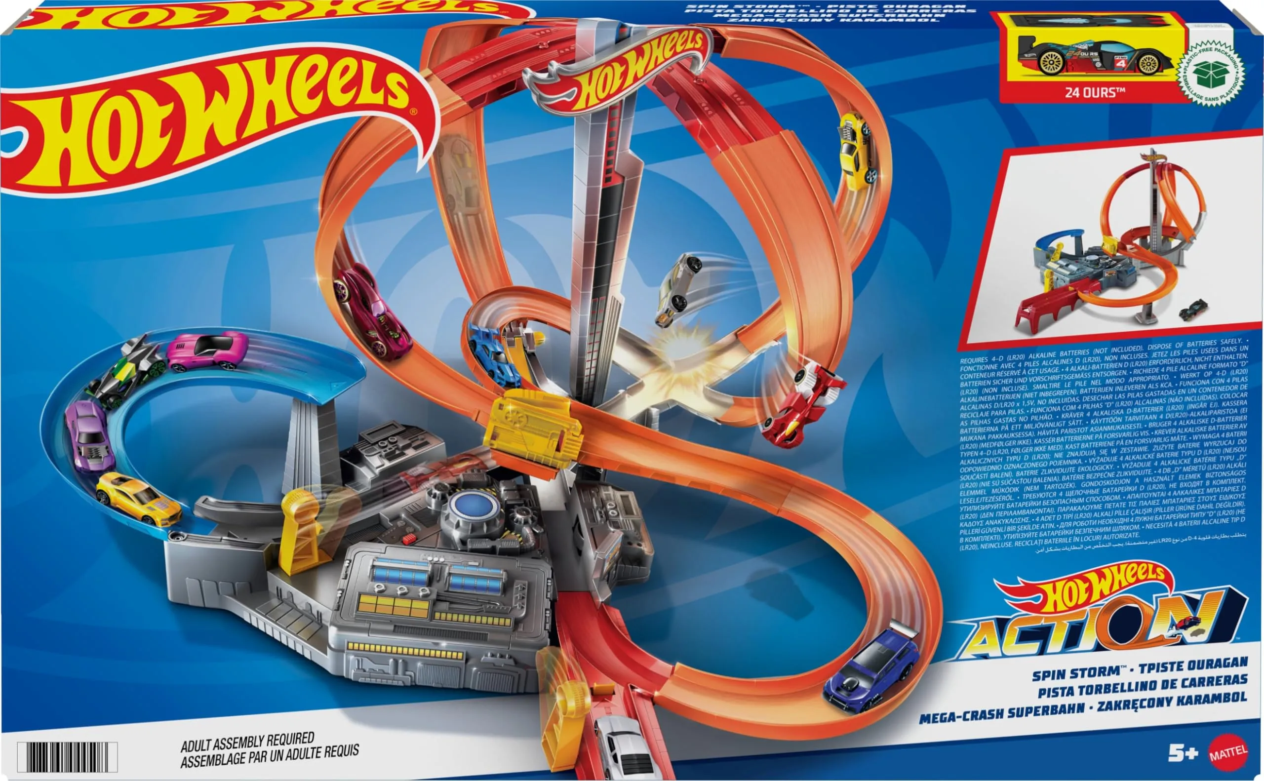 Hot Wheels Spin Storm Track Set with 3 Intersections & Motorized Booster
