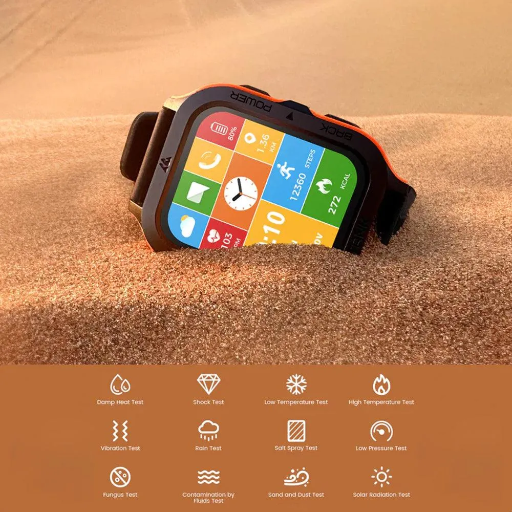 Kospet Tank M2 Military Smart Watch Black x Orange Metal Case With Black Silicone Rubber Strap