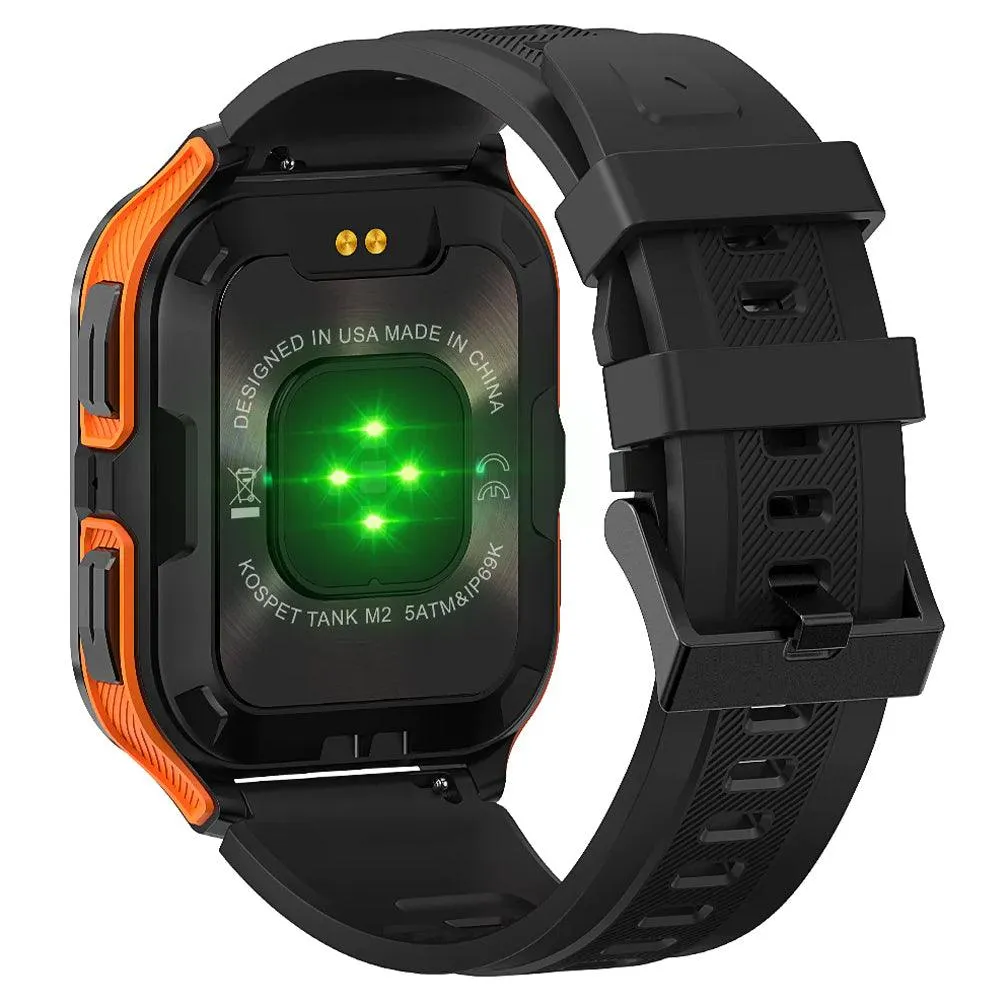 Kospet Tank M2 Military Smart Watch Black x Orange Metal Case With Black Silicone Rubber Strap