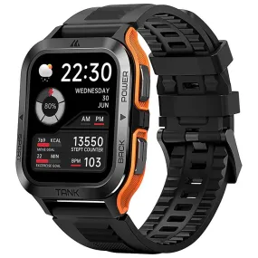 Kospet Tank M2 Military Smart Watch Black x Orange Metal Case With Black Silicone Rubber Strap