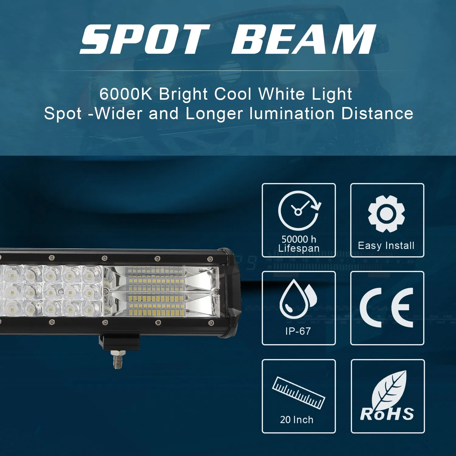 Led Bar Driving Lights Triple Row 20inch 288W Flood Combo Working