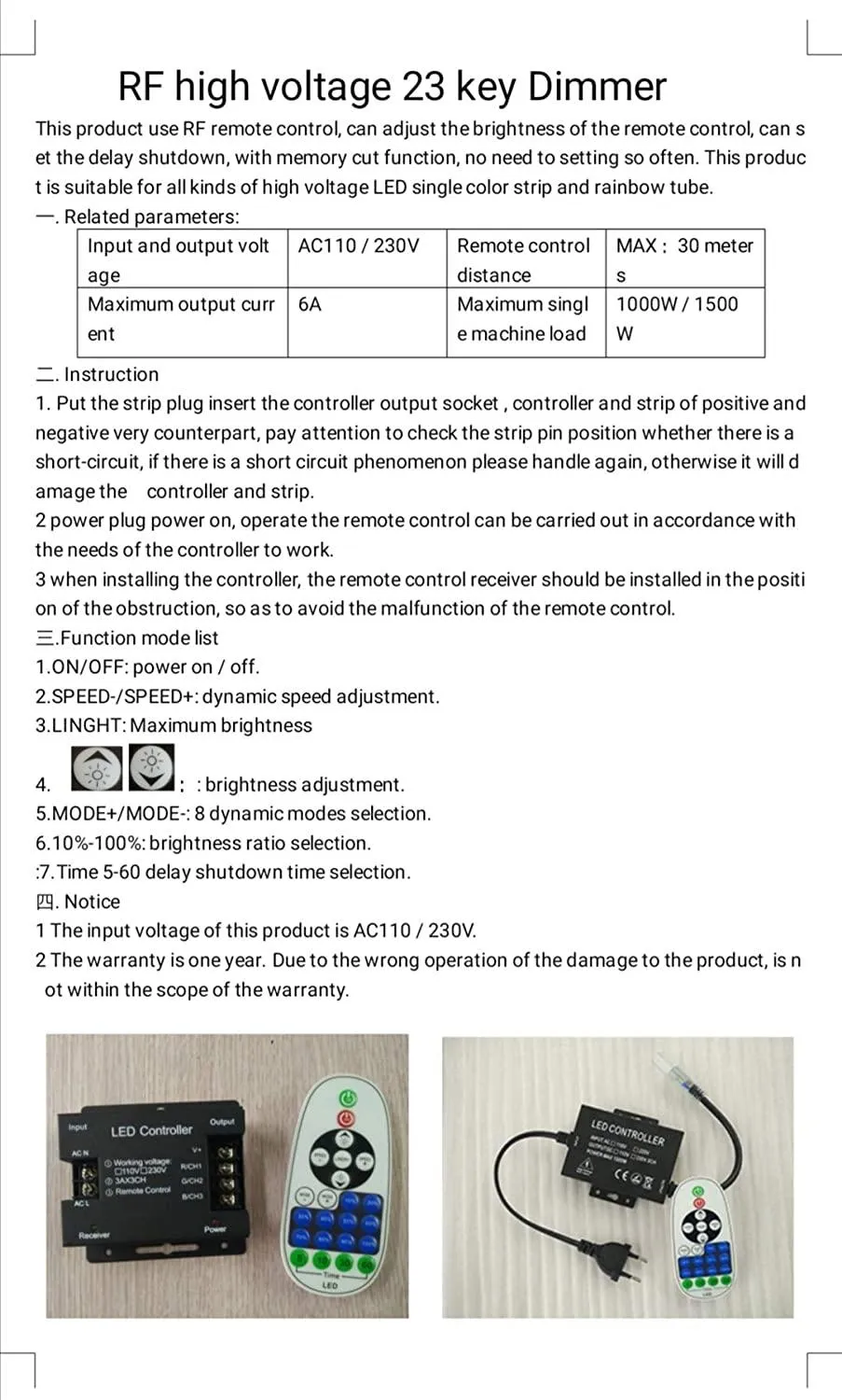 LED Strip Light 220V 240V SMD 2835 120LEDs/m 23-Key RF Remote Control 1500W Dimmer Transformer for Brightness Adjustment