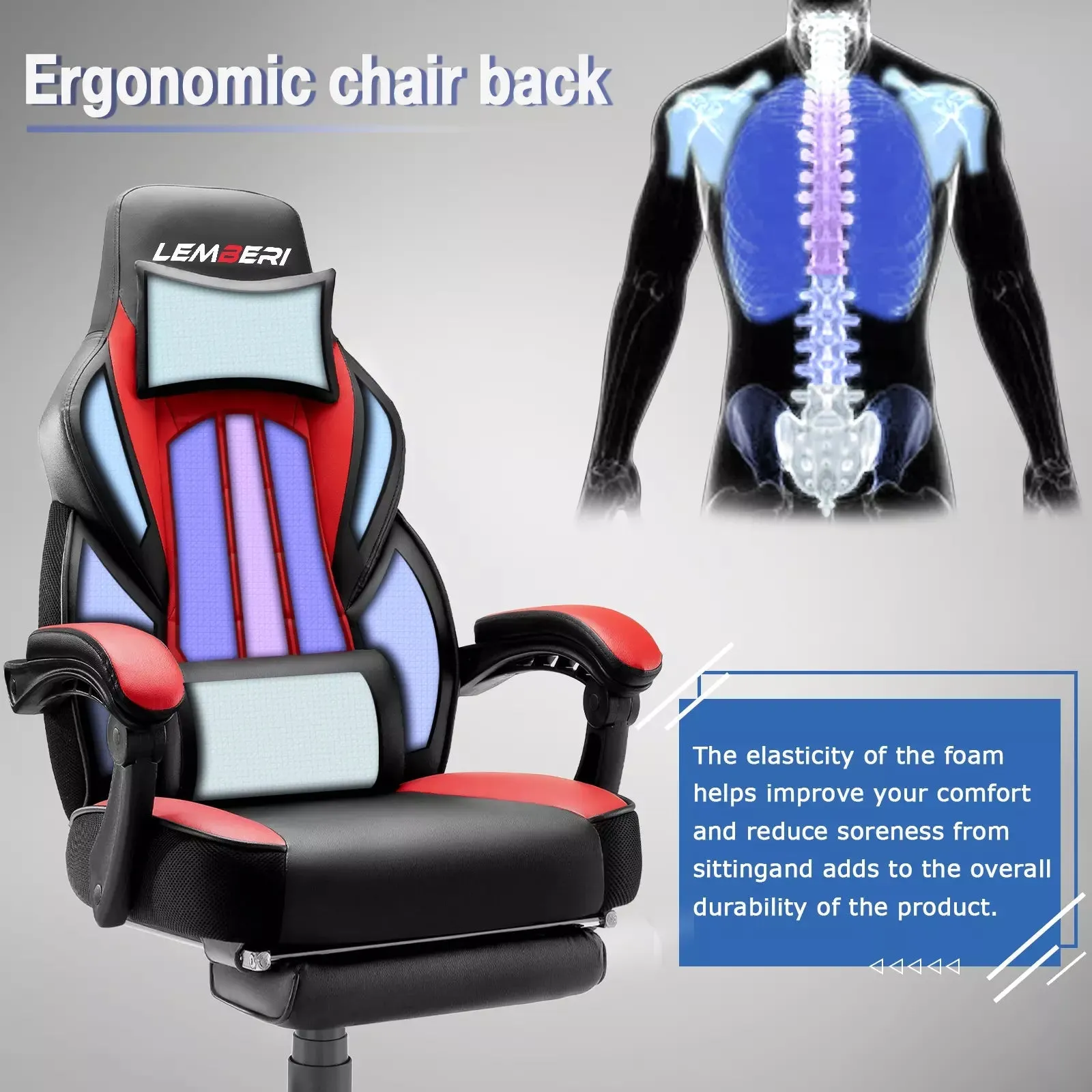 LEMBERI Big and Tall Heavy Duty PC Gaming Chair, Design for Big Guy LGC01