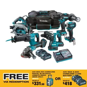 Makita DK0115G603 6 Piece 40V Max 4.0Ah Cordless Brushless Combo Kit