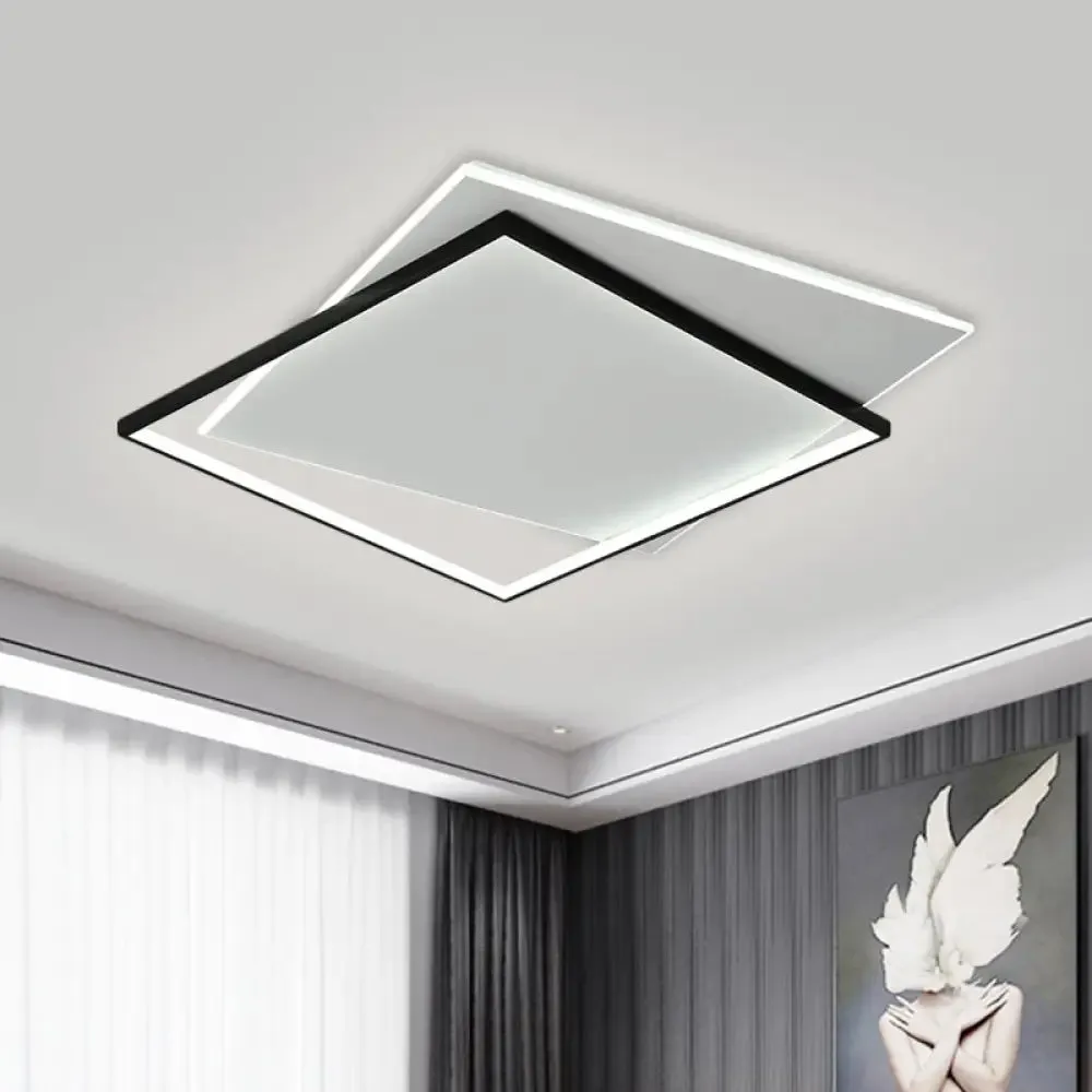 Modern Metallic LED Ceiling Light - Black, Overlapping Flush Mount, 18"/21.5" Wide".